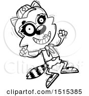 Clipart Of A Black And White Jumping Female Raccoon Scout Royalty Free Vector Illustration