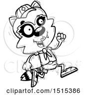 Clipart Of A Black And White Running Female Raccoon Scout Royalty Free Vector Illustration