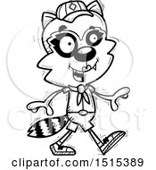Clipart Of A Black And White Walking Female Raccoon Scout Royalty Free Vector Illustration