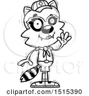 Clipart Of A Black And White Waving Female Raccoon Scout Royalty Free Vector Illustration