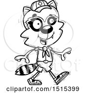 Clipart Of A Black And White Walking Male Raccoon Scout Royalty Free Vector Illustration