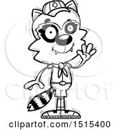 Clipart Of A Black And White Waving Male Raccoon Scout Royalty Free Vector Illustration