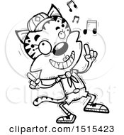 Clipart Of A Black And White Happy Dancing Female Bobcat Scout Royalty Free Vector Illustration