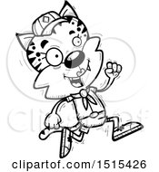 Clipart Of A Black And White Running Female Bobcat Scout Royalty Free Vector Illustration