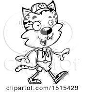Clipart Of A Black And White Walking Female Bobcat Scout Royalty Free Vector Illustration