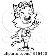 Clipart Of A Black And White Waving Female Bobcat Scout Royalty Free Vector Illustration