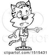 Clipart Of A Black And White Mad Pointing Male Bobcat Scout Royalty Free Vector Illustration