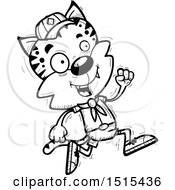Clipart Of A Black And White Running Male Bobcat Scout Royalty Free Vector Illustration