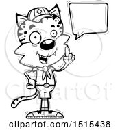 Clipart Of A Black And White Talking Male Bobcat Scout Royalty Free Vector Illustration