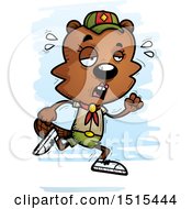 Clipart Of A Tired Running Female Beaver Scout Royalty Free Vector Illustration