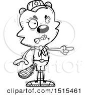 Clipart Of A Black And White Mad Pointing Female Beaver Scout Royalty Free Vector Illustration
