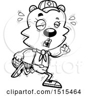 Clipart Of A Black And White Tired Running Female Beaver Scout Royalty Free Vector Illustration