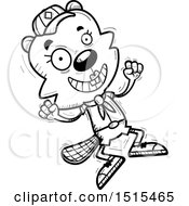 Clipart Of A Black And White Jumping Female Beaver Scout Royalty Free Vector Illustration