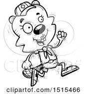 Clipart Of A Black And White Running Female Beaver Scout Royalty Free Vector Illustration