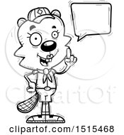 Clipart Of A Black And White Talking Female Beaver Scout Royalty Free Vector Illustration