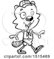 Clipart Of A Black And White Walking Female Beaver Scout Royalty Free Vector Illustration