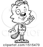 Clipart Of A Black And White Waving Female Beaver Scout Royalty Free Vector Illustration