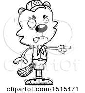 Clipart Of A Black And White Mad Pointing Male Beaver Scout Royalty Free Vector Illustration