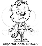 Clipart Of A Black And White Sad Male Beaver Scout Royalty Free Vector Illustration