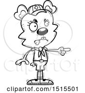 Clipart Of A Black And White Mad Pointing Female Bear Scout Royalty Free Vector Illustration