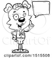 Clipart Of A Black And White Talking Female Bear Scout Royalty Free Vector Illustration