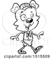 Clipart Of A Black And White Walking Female Bear Scout Royalty Free Vector Illustration