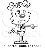 Clipart Of A Black And White Mad Pointing Male Bear Scout Royalty Free Vector Illustration