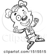 Clipart Of A Black And White Jumping Male Bear Scout Royalty Free Vector Illustration