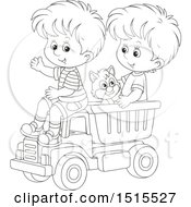 Poster, Art Print Of Black And White Cat And Boys Playing In A Toy Dump Truck