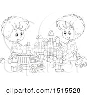 Poster, Art Print Of Black And White Boys Playing With Toy Building Blocks And A Dump Truck