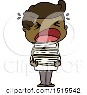 Poster, Art Print Of Cartoon Shouting Man With Stack Of Books