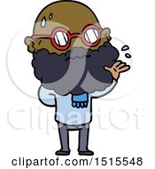 Cartoon Worried Man With Beard And Spectacles