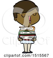 Poster, Art Print Of Cartoon Happy Boy With Stack Of Books