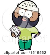 Cartoon Bearded Man With Clipboard And Pen