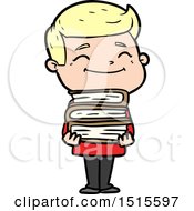 Poster, Art Print Of Happy Cartoon Man With Stack Of Books