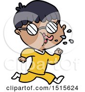 Poster, Art Print Of Cartoon Boy Wearing Spectacles And Running