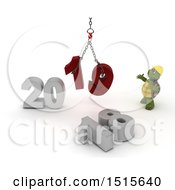 Clipart Of A 3d New Year 2019 With A Tortoise Using A Hoist Royalty Free Illustration