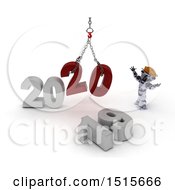 Poster, Art Print Of 3d New Year 2020 With A Robot Using A Hoist