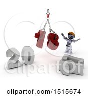 Poster, Art Print Of 3d New Year 2018 With A Robot Using A Hoist