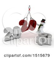 Clipart Of A 3d New Year 2020 With A Snowman Using A Hoist Royalty Free Illustration