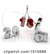 Poster, Art Print Of 3d New Year 2018 With A Snowman Using A Hoist