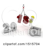 Poster, Art Print Of 3d New Year 2018 With A White Construction Worker Man Using A Hoist