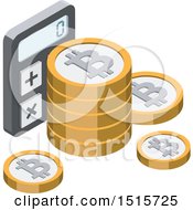 3d Isometric Bitcoin And Calculator Financial Icon