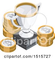 3d Isometric Bitcoin And Trophy Financial Icon