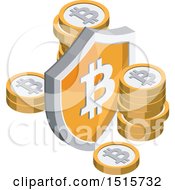 3d Isometric Bitcoin And Shield Financial Icon