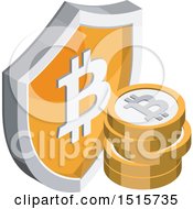 Clipart Of A 3d Isometric Bitcoin And Shield Financial Icon Royalty Free Vector Illustration