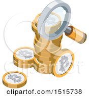 3d Isometric Bitcoin And Magnifying Glass Financial Icon