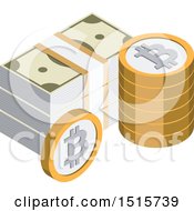 3d Isometric Bitcoin And Cash Financial Icon