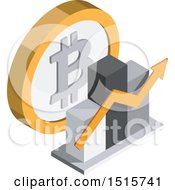 Clipart Of A 3d Isometric Bitcoin Bar Graph Financial Icon Royalty Free Vector Illustration