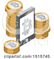 3d Isometric Bitcoin And Smart Phone Financial Icon